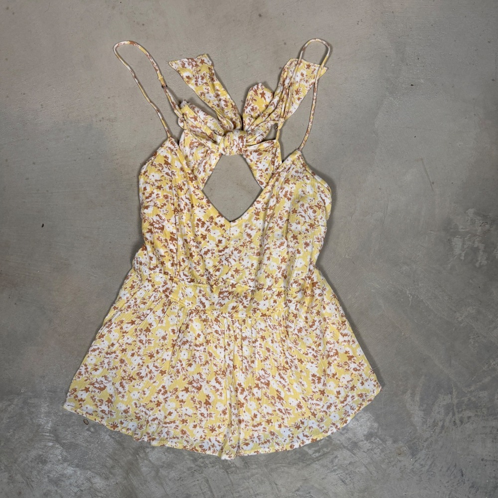 Abercrombie & Fitch Yellow Floral Tie Back Peplum Cami Top Small Boho Summer